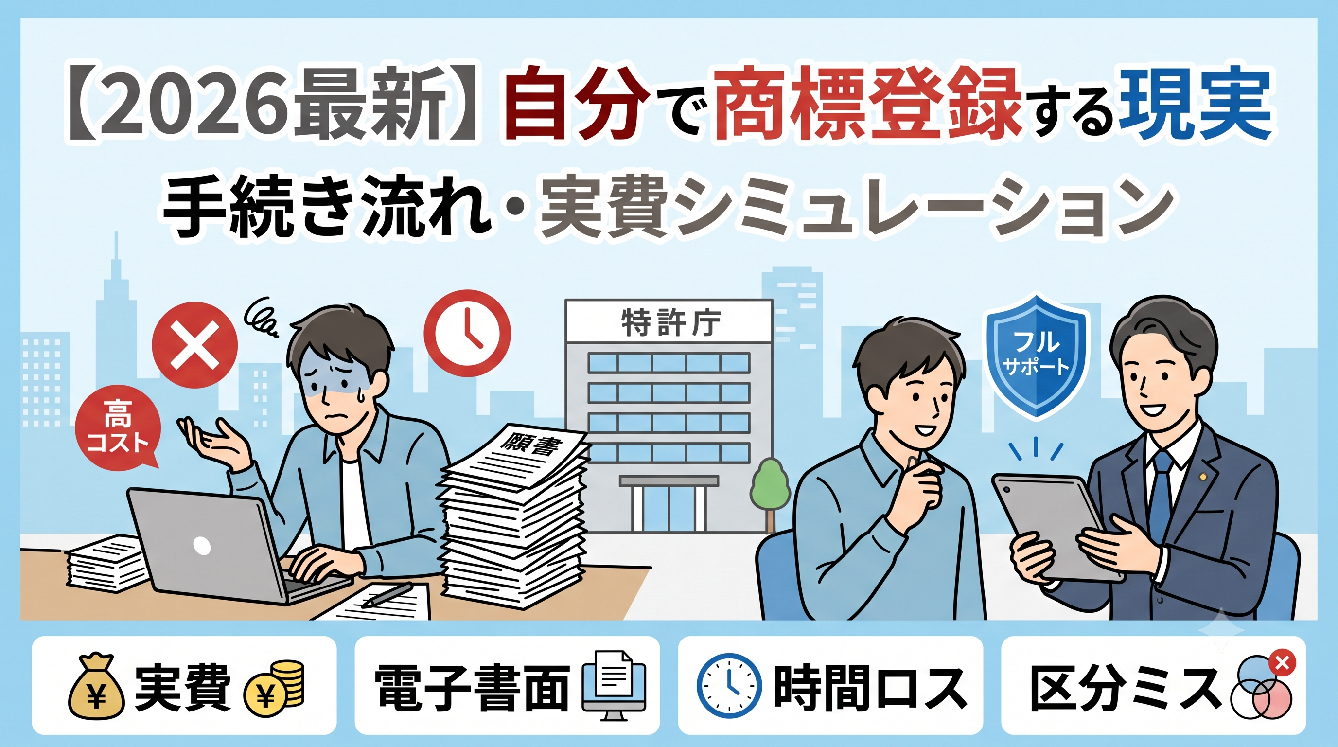 自分でやる商標登録の現実：電子・書面手続きの流れと実費シミュレーション